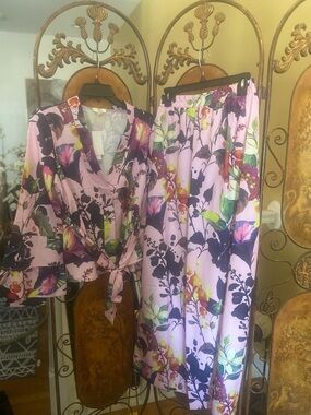 Girl Soul Light Pink MultiFloral Pants Set with Pink & Green Print